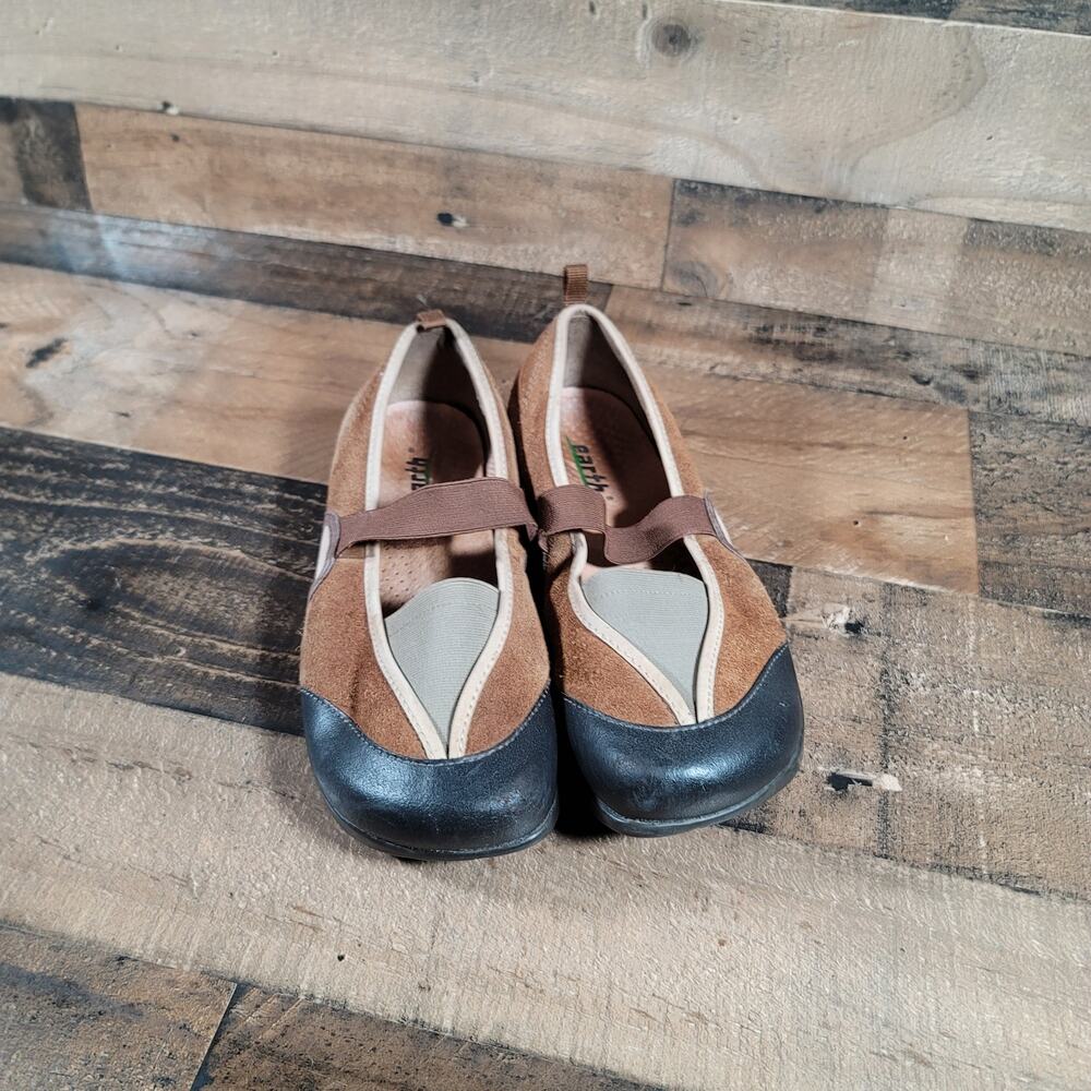 Earth Womens Intrigue Moss Mary Jane Flat Shoes Brown Black Slip-on Size 7.5B